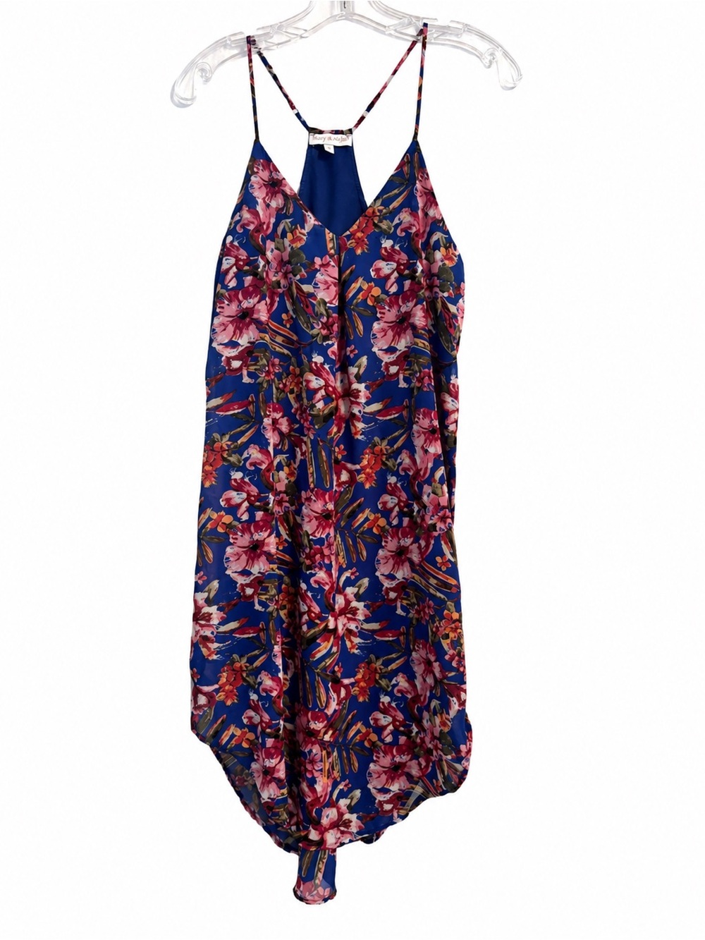 Mary & Mabel Blue & Pink Floral Spaghetti Strap Dress – Size Small